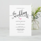 Modern Black White Blush PINK Heart Wedding Kaart (Staand voorkant)