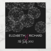 Modern Black White Boho Chic Daisy Wedding Wijn Etiket (Enkel label)