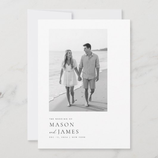 Modern Black & White Boho QR Code Photo Wedding Kaart (Voorkant)