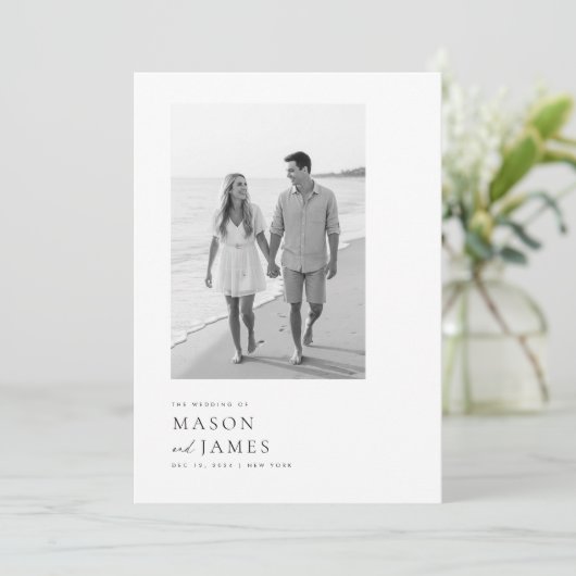 Modern Black & White Boho QR Code Photo Wedding Kaart (Staand voorkant)