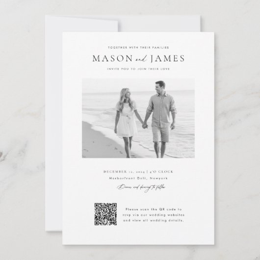 Modern Black & White Boho QR Code Photo Wedding Kaart (Achterkant)