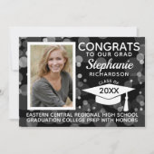 Modern Black White Bokeh Bubbles Photo Afstuderen Kaart (Voorkant)