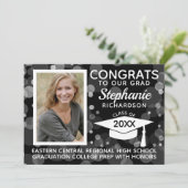 Modern Black White Bokeh Bubbles Photo Afstuderen Kaart (Staand voorkant)