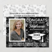 Modern Black White Bokeh Bubbles Photo Afstuderen Kaart (Voorkant / Achterkant)