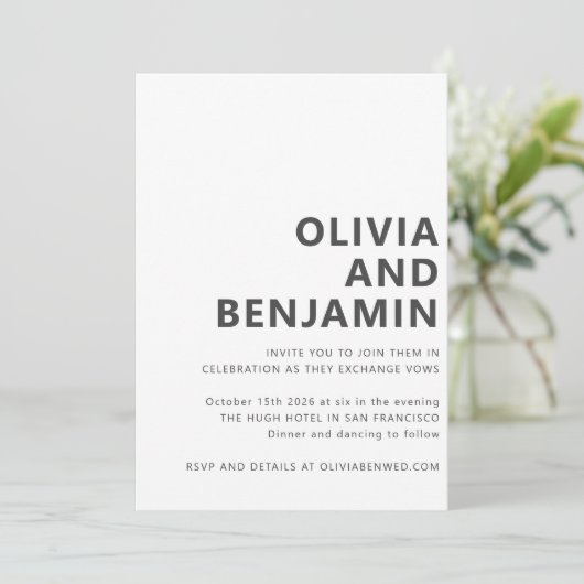 Modern Black White Bold Typography Photo Wedding Kaart (Staand voorkant)