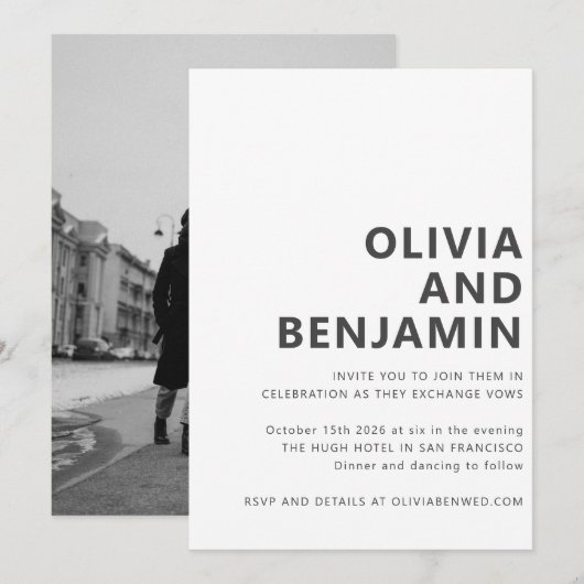 Modern Black White Bold Typography Photo Wedding Kaart (Voorkant / Achterkant)