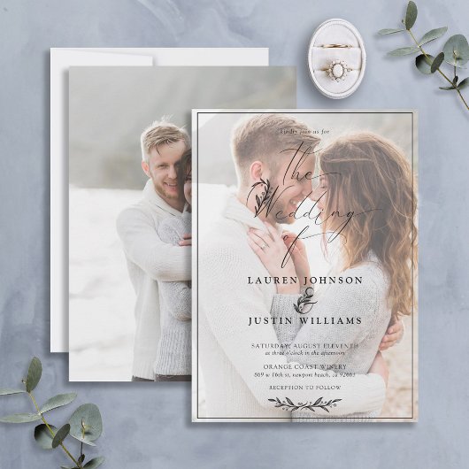 Modern Black White Botanical Script Vellum 2 Foto Kaart