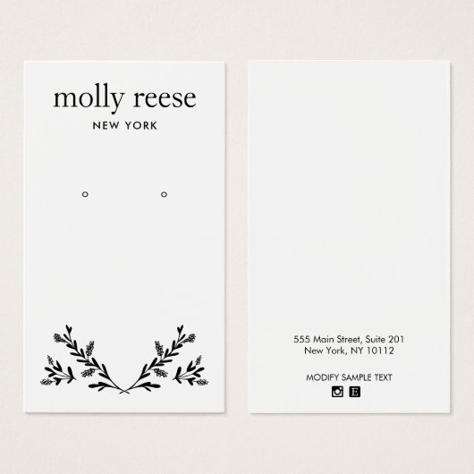 Modern Black White Branch Earring Display Kaart (Voorkant /achterkant)