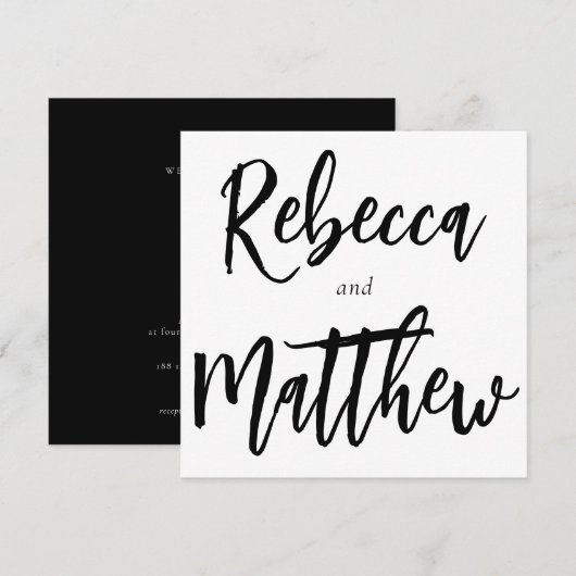 Modern Black White Brush Script Big Names Wedding Kaart (Voorkant / Achterkant)