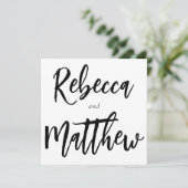 Modern Black White Brush Script Big Names Wedding Kaart (Staand voorkant)