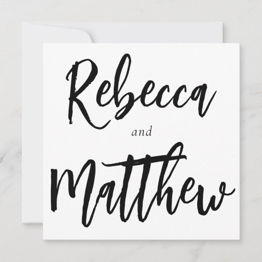 Modern Black White Brush Script Big Names Wedding Kaart (Voorkant)