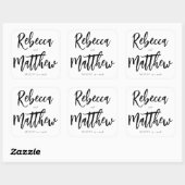 Modern Black White Brush Script Big Names Wedding Vierkante Sticker (Vel)