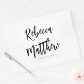 Modern Black White Brush Script Big Names Wedding Vierkante Sticker (Envelop)