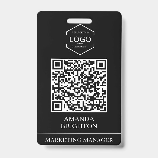 Modern Black White Business Logo QR-code Badge (Front)