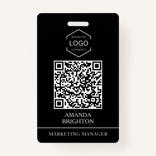 Modern Black White Business Logo QR-code Badge (Voorkant)