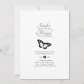 Modern Black White Butterfly Wedding Invitation (Voorkant)