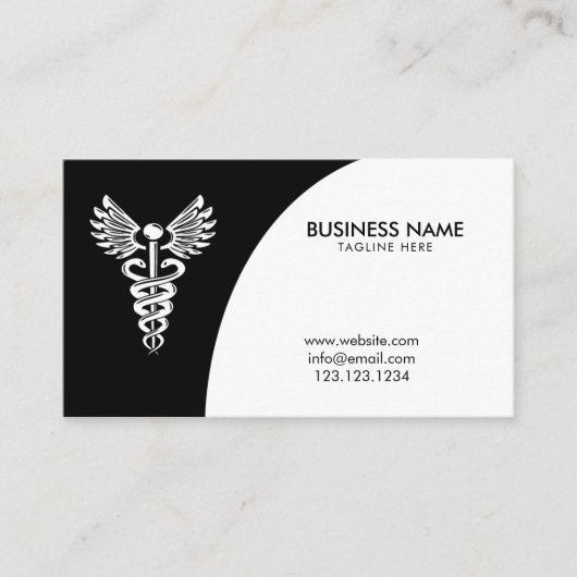 Modern Black & White Caduceus Pharmaceutical Visitekaartje (Voorkant)