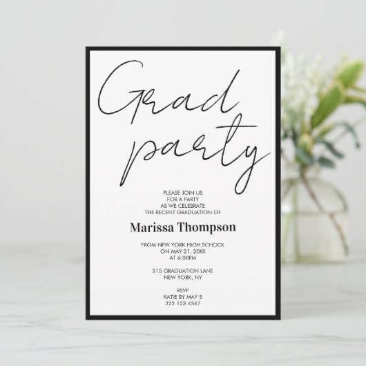 Modern Black White Calligraphy Graduation Party Kaart (Staand voorkant)