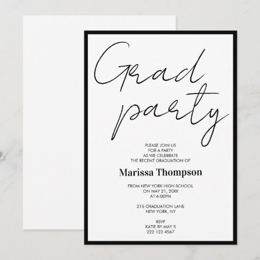 Modern Black White Calligraphy Graduation Party Kaart (Voorkant / Achterkant)