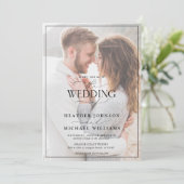 Modern Black White Calligraphy Vellum Photo Kaart (Staand voorkant)