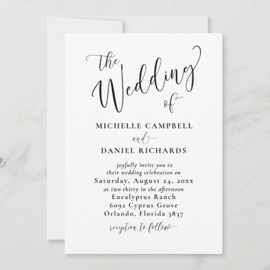 Modern Black & White Calligraphy Wedding Kaart (Voorkant)