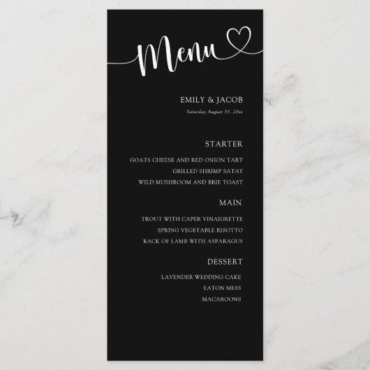 Modern Black & White Calligraphy Wedding Menu (Voorkant)