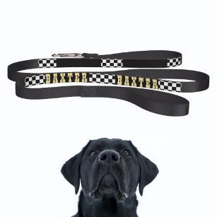 Modern Black White Checkered Dog Puppy Gold Name Hondenlijn