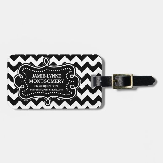 Modern Black White Chevron Pattern Bagagelabel (Voorkant horizontaal)