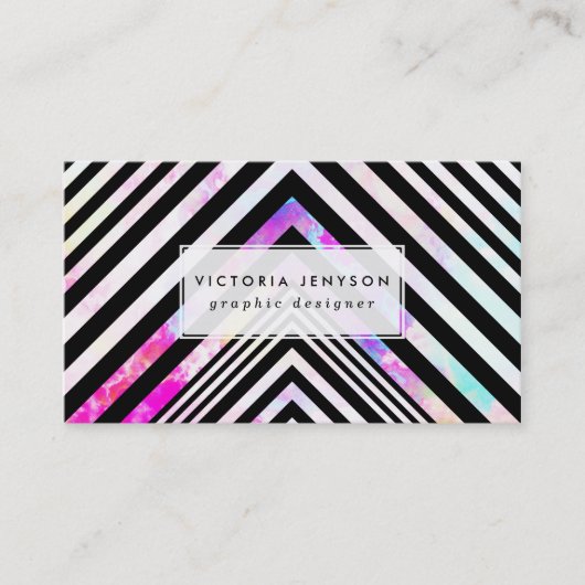 Modern Black White Chevron Pink Blauwgroen Clouds  Visitekaartje (Voorkant)