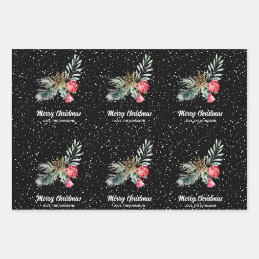 Modern Black & White Christmas Script Set Inpakpapier Vel (Voorkant)