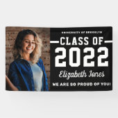 Modern Black White Class of 2022 Photo Afstuderen Spandoek (Horizontaal)