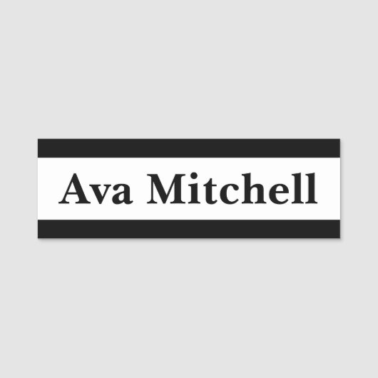 Modern Black & White Classic Name Tag (Voorkant)