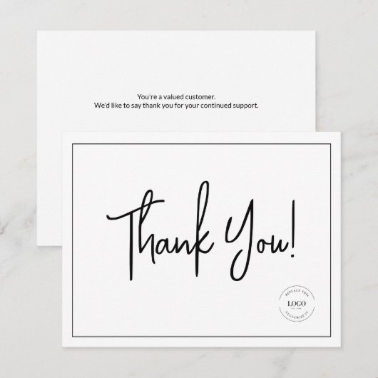 Modern Black White Company Logo. Sociale dank Bedankkaart (Voorkant / Achterkant)