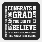 Modern Black White Congrats Afstudeerder dat je he Vierkante Sticker (Voorkant)