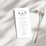 Modern Black & White Couples Monogram Wedding Menu<br><div class="desc">Keep your reception elegant and cohesive with this modern black and white wedding menu. Featuring a minimalist layout and a bold couples monogram, this design adds a sophisticated touch to each place setting. Perfect for showcasing your carefully curated meal selections, it complements a timeless celebration while guiding guests through the...</div>