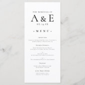 Modern Black & White Couples Monogram Wedding Menu (Voorkant)