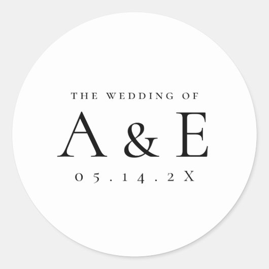 Modern Black & White Couples Monogram Wedding Ronde Sticker (Voorkant)