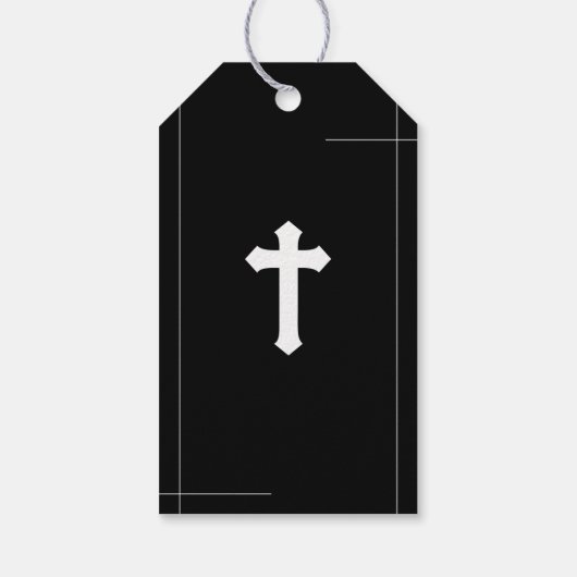 Modern Black & White Cross First Heilige Communie Cadeaulabel (Achterkant)
