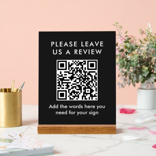 Modern Black & White Custom Leave a Review QR Code Acryl Bord (Huwelijk)