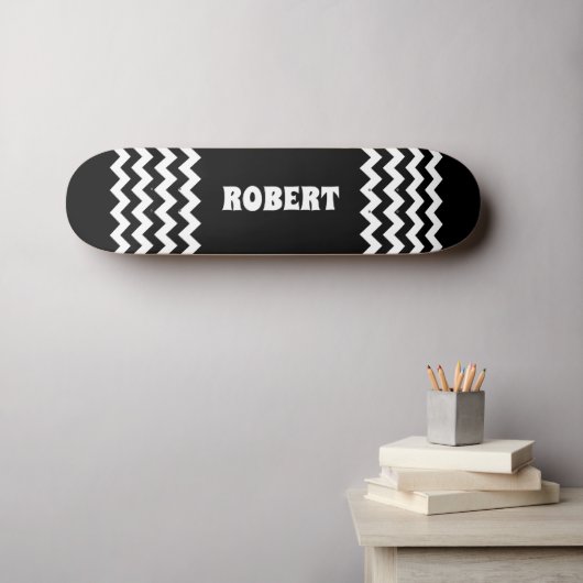 Modern Black &White Custom Name Persoonlijk Skateboard (Muurkunst (Horizontaal))
