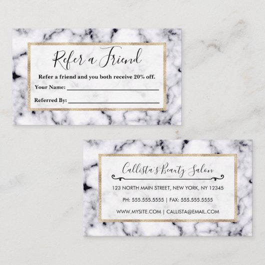 Modern Black White Designer Marble Pattern Aanbevelingskaartje (Voorkant / Achterkant)