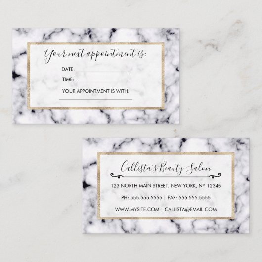 Modern Black White Designer Marble Pattern Afsprakenkaartje (Voorkant / Achterkant)