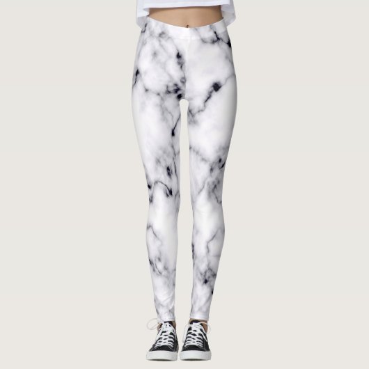 Modern Black White Designer Marble Pattern Leggings (Voorkant)