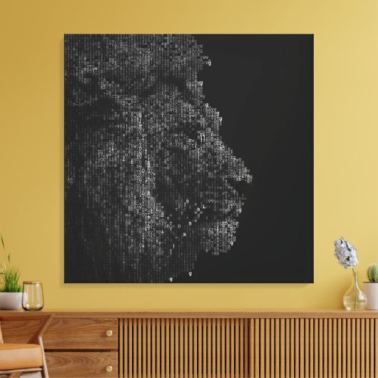 Modern Black & White Digital Letter Art Photo Lion Canvas Afdruk (Insitu (Woonkamer))