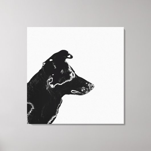 Modern Black & White Digital Photo Sketch Dog Canvas Afdruk (Voorkant)