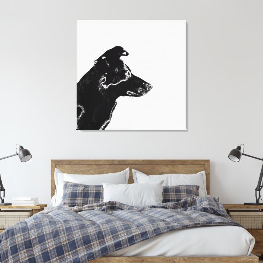 Modern Black & White Digital Photo Sketch Dog Canvas Afdruk (Insitu (Slaapkamer))