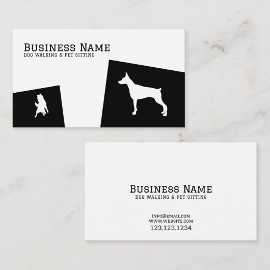Modern Black & White Doberman Pet Dog Walking Visitekaartje (Voorkant / Achterkant)