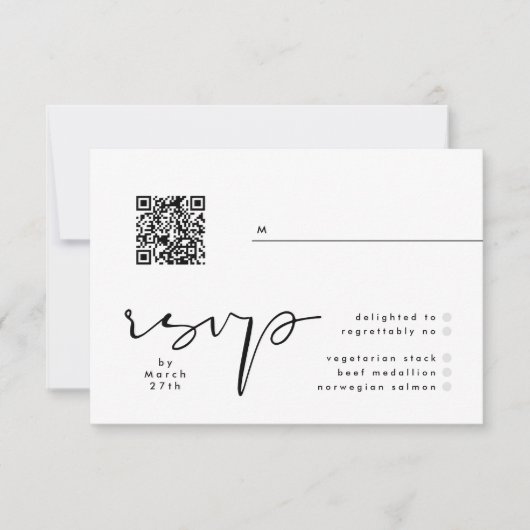 Modern Black & White Elegant QR Wedding RSVP Kaartje (Voorkant)