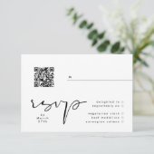 Modern Black & White Elegant QR Wedding RSVP Kaartje (Staand voorkant)