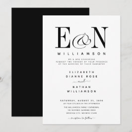 Modern Black & White Elegant Wedding Invitation Kaart